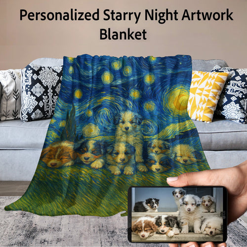 Personalized Starry Night Artwork Custom Australian Shepherd Blanket-Blanket-Australian Shepherd,Blankets,Dog Dad Gifts,Dog Memorial Gifts,Dog Mom Gifts,Home Decor,Personalize Artwork-1