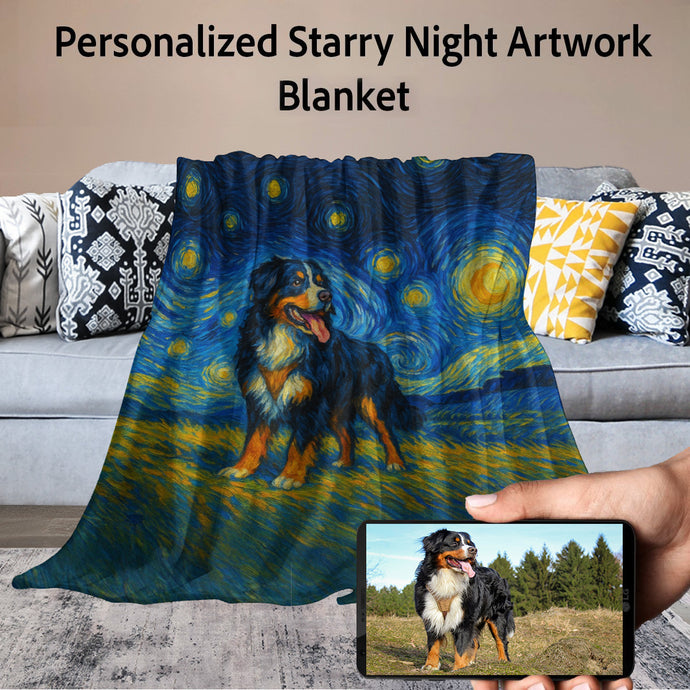 Personalized Starry Night Artwork Custom Bernese Mountain Dog Blanket-Blanket-Bernese Mountain Dog,Blankets,Dog Dad Gifts,Dog Memorial Gifts,Dog Mom Gifts,Home Decor,Personalize Artwork-1