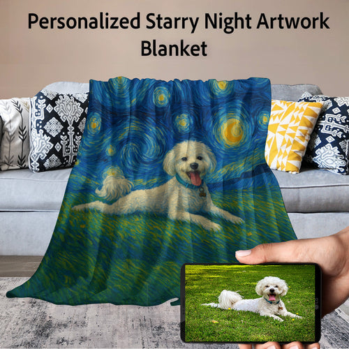 Personalized Starry Night Artwork Custom Bichon Frise Blanket-Blanket-Bichon Frise,Blankets,Dog Dad Gifts,Dog Memorial Gifts,Dog Mom Gifts,Home Decor,Personalize Artwork-1