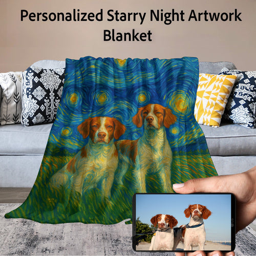 Personalized Starry Night Artwork Custom Brittany Spaniel Blanket-Blanket-Blankets,Brittany Spaniel,Dog Dad Gifts,Dog Memorial Gifts,Dog Mom Gifts,Home Decor,Personalize Artwork-1