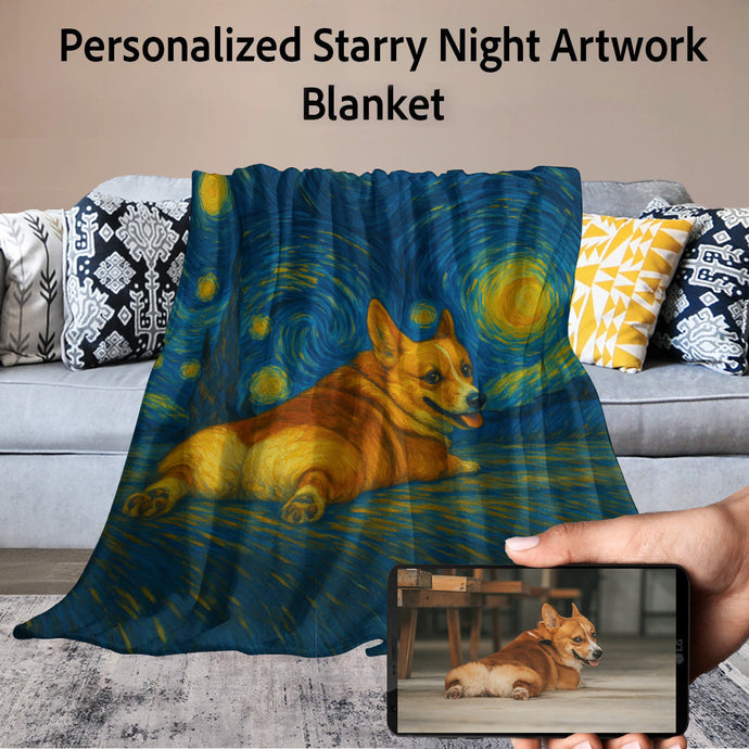 Personalized Starry Night Artwork Custom Corgi Blanket-Blanket-Blankets,Corgi,Dog Dad Gifts,Dog Memorial Gifts,Dog Mom Gifts,Home Decor,Personalize Artwork-1