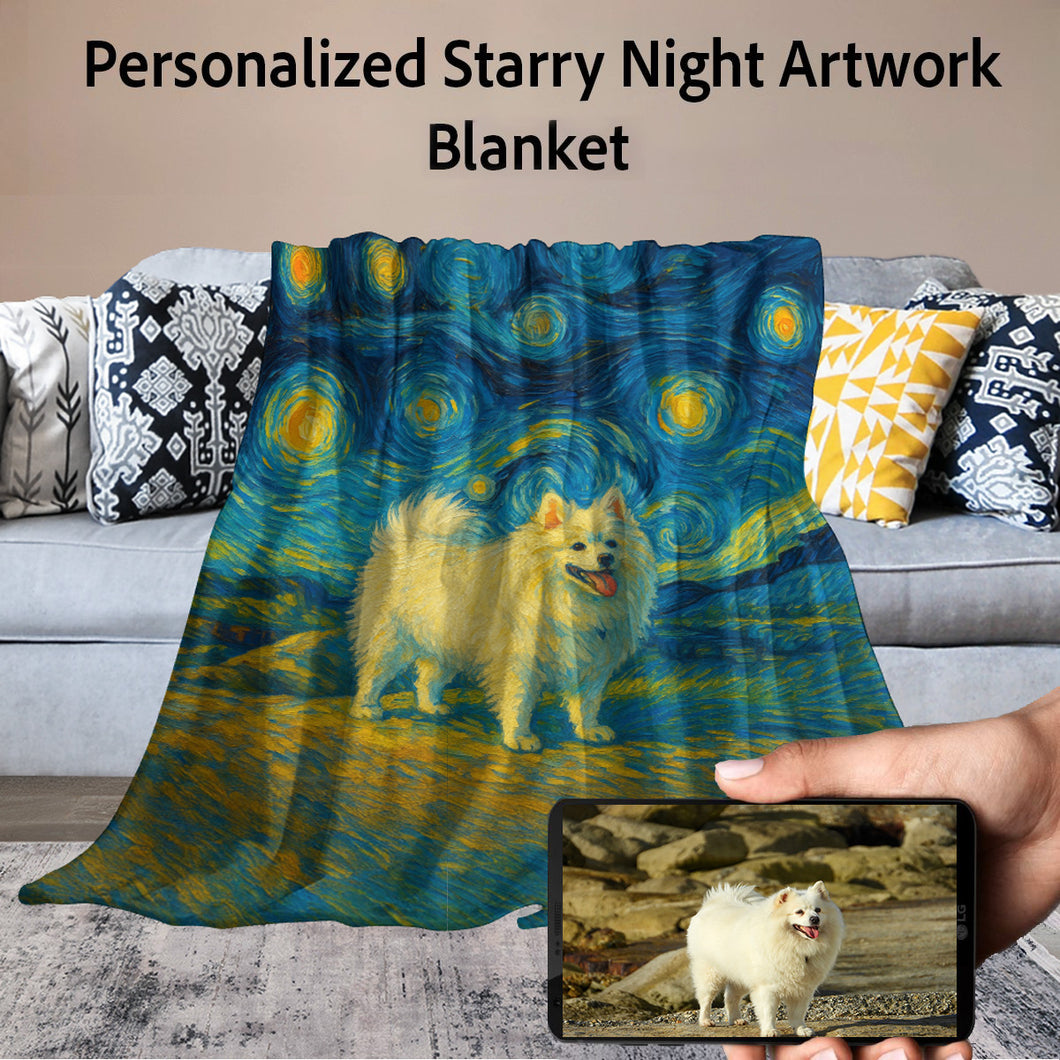 Personalized Starry Night Artwork Custom American Eskimo Dog Blanket-Blanket-American Eskimo Dog,Blankets,Dog Dad Gifts,Dog Memorial Gifts,Dog Mom Gifts,Home Decor,Personalize Artwork-1