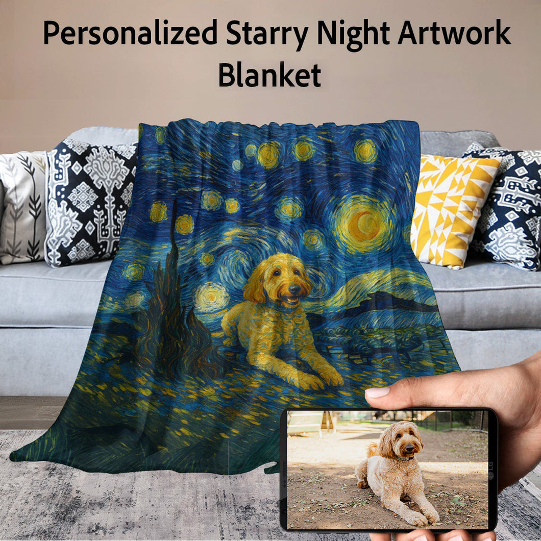 Personalized Starry Night Artwork Custom Goldendoodle Blanket-Blanket-Blankets,Dog Dad Gifts,Dog Memorial Gifts,Dog Mom Gifts,Goldendoodle,Home Decor,Personalize Artwork-1