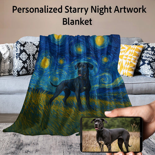 Personalized Starry Night Artwork Custom Great Dane Blanket-Blanket-Blankets,Dog Dad Gifts,Dog Memorial Gifts,Dog Mom Gifts,Great Dane,Home Decor,Personalize Artwork-1