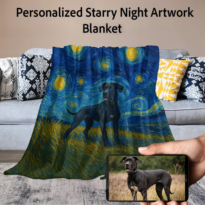 Personalized Starry Night Artwork Custom Great Dane Blanket-Blanket-Blankets,Dog Dad Gifts,Dog Memorial Gifts,Dog Mom Gifts,Great Dane,Home Decor,Personalize Artwork-1