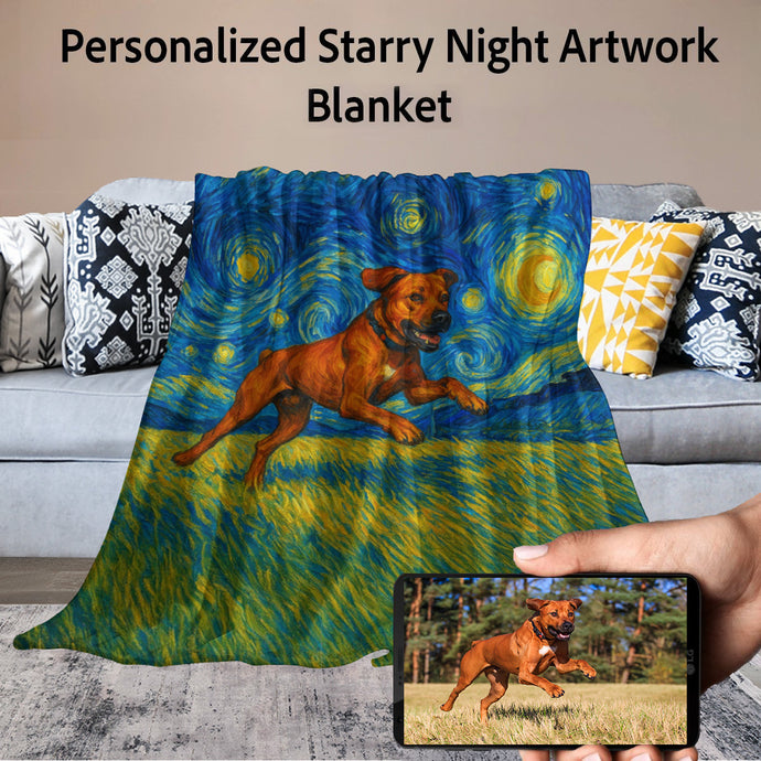 Personalized Starry Night Artwork Custom Rhodesian Ridgeback Blanket-Blanket-Blankets,Dog Dad Gifts,Dog Memorial Gifts,Dog Mom Gifts,Home Decor,Personalize Artwork,Rhodesian Ridgeback-1