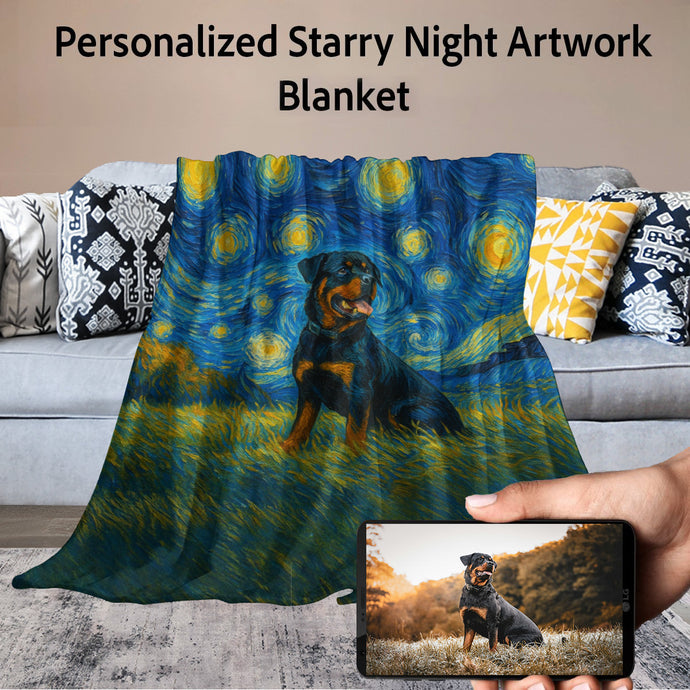 Personalized Starry Night Artwork Custom Rottweiler Blanket-Blanket-Blankets,Dog Dad Gifts,Dog Memorial Gifts,Dog Mom Gifts,Home Decor,Personalize Artwork,Rottweiler-1
