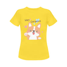 Load image into Gallery viewer, Hey Gorgeous Corgi Mom Women&#39;s Cotton T-Shirt-Apparel-Apparel, Corgi, Shirt, T Shirt-Yellow-Small-8