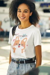 Hey Gorgeous Corgi Mom Women's Cotton T-Shirt-Apparel-Apparel, Corgi, Shirt, T Shirt-White-Small-1