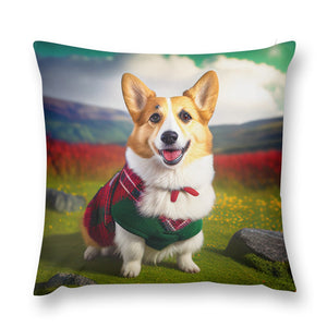 Highland Happiness Corgi Plush Pillow Case-Cushion Cover-Corgi, Dog Dad Gifts, Dog Mom Gifts, Home Decor, Pillows-12 "×12 "-1