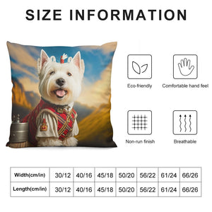Highland Majesty Westie Plush Pillow Case-Cushion Cover-Dog Dad Gifts, Dog Mom Gifts, Home Decor, Pillows, West Highland Terrier-12 "×12 "-White-1