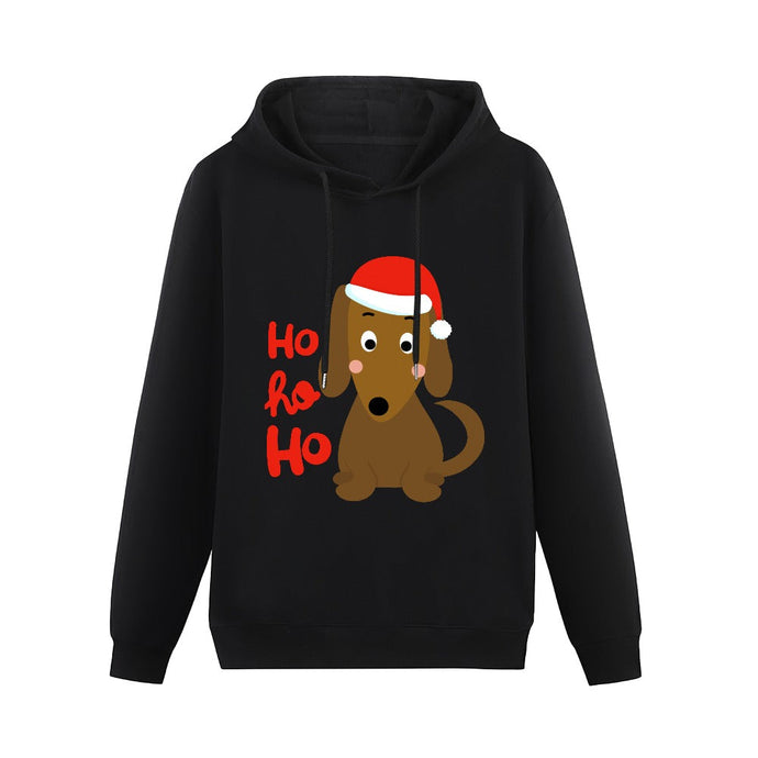 Ho Ho Ho Dachshund Christmas Women's Cotton Fleece Hoodie Sweatshirt-Apparel-Apparel, Christmas, Dachshund, Hoodie, Sweatshirt-Black-XS-1