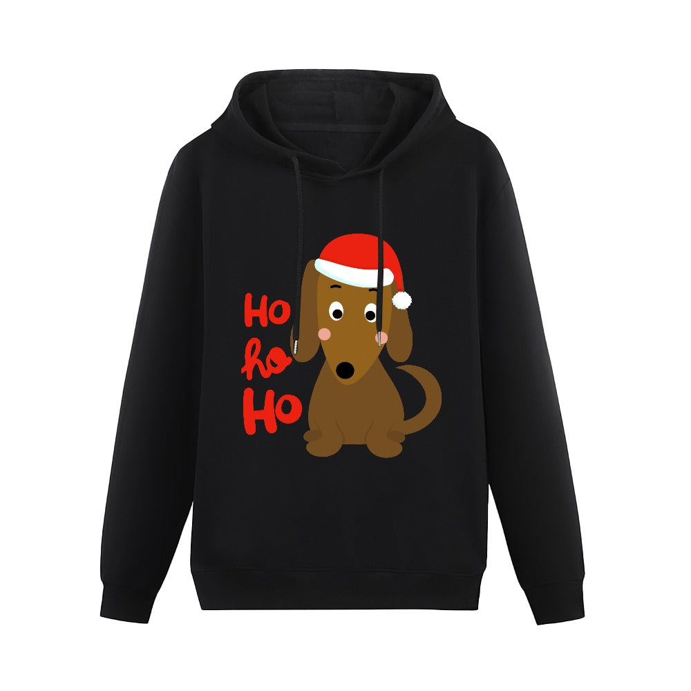 Ho Ho Ho Dachshund Christmas Women's Cotton Fleece Hoodie Sweatshirt-Apparel-Apparel, Christmas, Dachshund, Hoodie, Sweatshirt-Black-XS-1