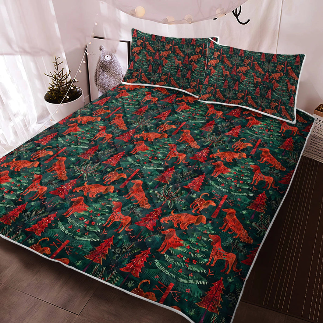 Holiday Hounds Irish Setter's Christmas Quilt Blanket Bedding Set-Bedding-Bedding, Blankets, Christmas, Home Decor, Irish Setter-Twin-Only Quilt-3