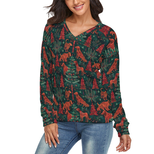 Holiday Hounds Irish Setter's Women's V-Neck Christmas Sweater-Apparel-Apparel,Christmas,Dog Mom Gifts,Irish Setter,Sweater,Sweatshirt-4