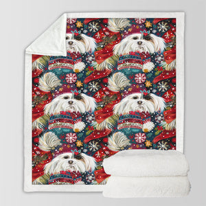 Holiday Splendor Lhasa Apsos Christmas Soft Warm Fleece Blanket-Blanket-Blankets, Christmas, Dog Dad Gifts, Dog Mom Gifts, Home Decor, Lhasa Apso-3