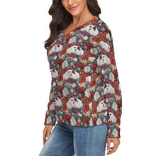 Load image into Gallery viewer, Holiday Splendor Lhasa Apsos Women's V-Neck Christmas Sweater-Apparel-Apparel,Christmas,Dog Mom Gifts,Lhasa Apso,Sweater,Sweatshirt-3