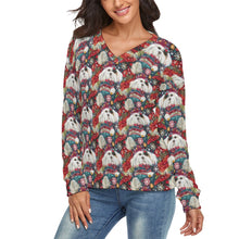 Load image into Gallery viewer, Holiday Splendor Lhasa Apsos Women's V-Neck Christmas Sweater-Apparel-Apparel,Christmas,Dog Mom Gifts,Lhasa Apso,Sweater,Sweatshirt-1