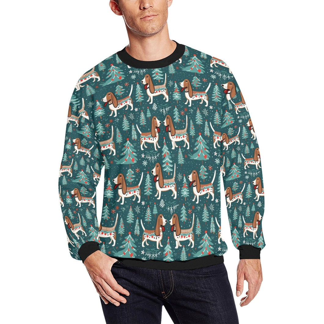 Holly Jolly Basset Hounds Christmas Fuzzy Sweatshirt for Men-Apparel-Apparel, Basset Hound, Christmas, Dog Dad Gifts, Sweatshirt-S-1