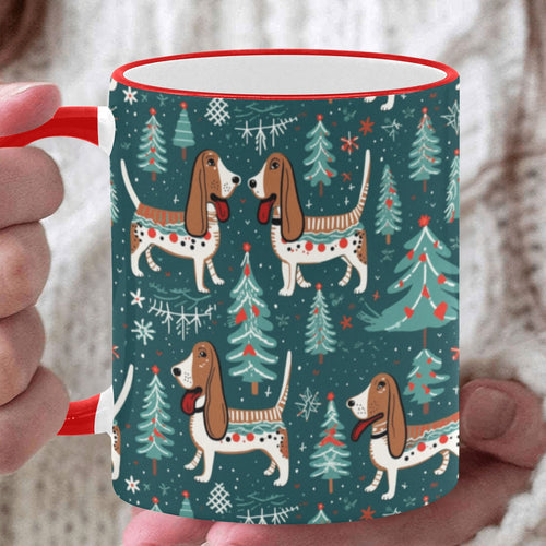 Holly Jolly Basset Hounds Christmas Mug-White4-ONE SIZE-1