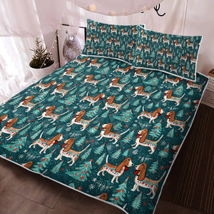 Holly Jolly Basset Hounds Christmas Quilt Blanket Bedding Set-Bedding-Basset Hound, Bedding, Blankets, Christmas, Home Decor-3