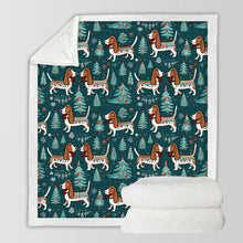 Load image into Gallery viewer, Holly Jolly Basset Hounds Christmas Soft Warm Fleece Blanket-Blanket-Basset Hound, Blankets, Christmas, Dog Dad Gifts, Dog Mom Gifts, Home Decor-10