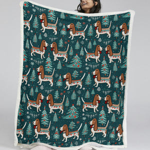 Holly Jolly Basset Hounds Christmas Soft Warm Fleece Blanket-Blanket-Basset Hound, Blankets, Christmas, Dog Dad Gifts, Dog Mom Gifts, Home Decor-11