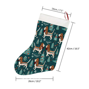 Holly Jolly Basset Hounds Christmas Stocking-Christmas Ornament-Basset Hound, Christmas, Home Decor-26X42CM-White1-4