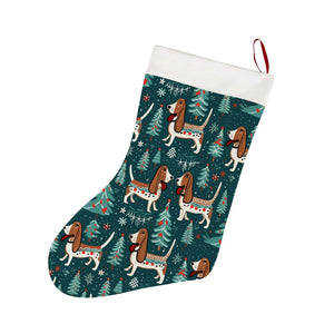 Holly Jolly Basset Hounds Christmas Stocking-Christmas Ornament-Basset Hound, Christmas, Home Decor-26X42CM-White1-1