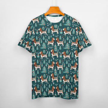 Holly Jolly Basset Hounds Christmas Women's Cotton T-Shirt-Apparel-Apparel, Basset Hound, Christmas, Dog Mom Gifts, T Shirt-2