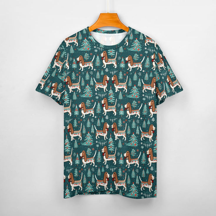 Holly Jolly Basset Hounds Christmas Women's Cotton T-Shirt-Apparel-Apparel, Basset Hound, Christmas, Dog Mom Gifts, T Shirt-2