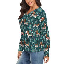 Load image into Gallery viewer, Holly Jolly Basset Hounds Women's V-Neck Christmas Sweater-Apparel-Apparel,Basset Hound,Christmas,Dog Mom Gifts,Sweater,Sweatshirt-3