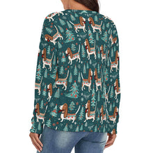Load image into Gallery viewer, Holly Jolly Basset Hounds Women's V-Neck Christmas Sweater-Apparel-Apparel,Basset Hound,Christmas,Dog Mom Gifts,Sweater,Sweatshirt-4
