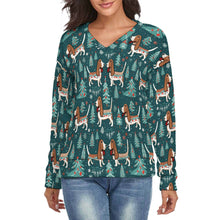 Load image into Gallery viewer, Holly Jolly Basset Hounds Women's V-Neck Christmas Sweater-Apparel-Apparel,Basset Hound,Christmas,Dog Mom Gifts,Sweater,Sweatshirt-S-2
