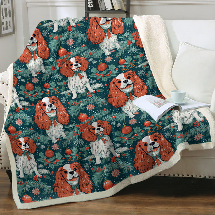 Holly Jolly Blenheim Cavalier King Charles Spaniels Christmas Blanket-Blanket-Blankets, Cavalier King Charles Spaniel, Christmas, Dog Dad Gifts, Dog Mom Gifts, Home Decor-1