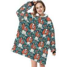 Load image into Gallery viewer, Holly Jolly Blenheim Cavaliers Christmas Blanket Hoodie-Blanket-Apparel, Blanket Hoodie, Blankets, Cavalier King Charles Spaniel, Christmas, Dog Mom Gifts-ONE SIZE-1