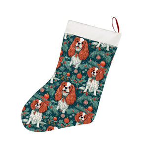 Holly Jolly Blenheim Cavaliers Christmas Stocking-Christmas Ornament-Cavalier King Charles Spaniel, Christmas, Home Decor-26X42CM-White2-1