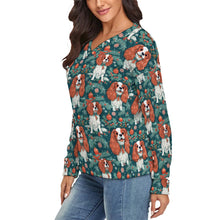 Load image into Gallery viewer, Holly Jolly Blenheim Cavaliers Women's V-Neck Christmas Sweater-Apparel-Apparel,Cavalier King Charles Spaniel,Christmas,Dog Mom Gifts,Sweater,Sweatshirt-3