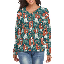Load image into Gallery viewer, Holly Jolly Blenheim Cavaliers Women's V-Neck Christmas Sweater-Apparel-Apparel,Cavalier King Charles Spaniel,Christmas,Dog Mom Gifts,Sweater,Sweatshirt-S-2