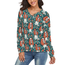 Load image into Gallery viewer, Holly Jolly Blenheim Cavaliers Women's V-Neck Christmas Sweater-Apparel-Apparel,Cavalier King Charles Spaniel,Christmas,Dog Mom Gifts,Sweater,Sweatshirt-1
