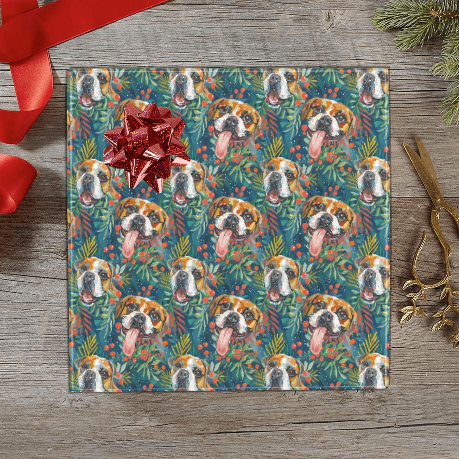 Holly Jolly Boxer Christmas Gift Wrapping Paper 2 Rolls