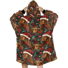 Load image into Gallery viewer, Holly Jolly Chocolate Dachshund Christmas Blanket Hoodie-Blanket-Apparel, Blanket Hoodie, Blankets, Christmas, Dachshund, Dog Mom Gifts-ONE SIZE-2