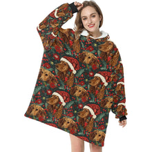 Load image into Gallery viewer, Holly Jolly Chocolate Dachshund Christmas Blanket Hoodie-Blanket-Apparel, Blanket Hoodie, Blankets, Christmas, Dachshund, Dog Mom Gifts-ONE SIZE-1