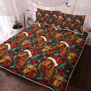 Holly Jolly Chocolate Dachshund Christmas Quilt Blanket Bedding Set-Bedding-Bedding, Blankets, Christmas, Dachshund, Home Decor-2