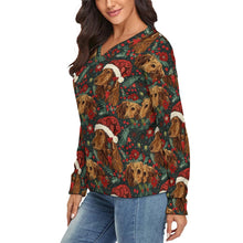 Load image into Gallery viewer, Holly Jolly Chocolate Dachshund Women&#39;s V-Neck Christmas Sweater-Apparel-Apparel,Christmas,Dachshund,Dog Mom Gifts,Sweater,Sweatshirt-2