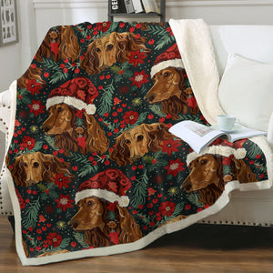 Holly Jolly Chocolate Dachshunds Christmas Soft Warm Fleece Blanket-Blanket-Blankets, Christmas, Dachshund, Dog Dad Gifts, Dog Mom Gifts, Home Decor-12