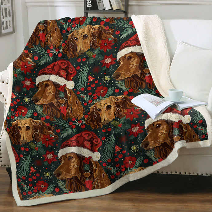 Holly Jolly Chocolate Dachshunds Christmas Soft Warm Fleece Blanket-Blanket-Blankets, Christmas, Dachshund, Dog Dad Gifts, Dog Mom Gifts, Home Decor-1