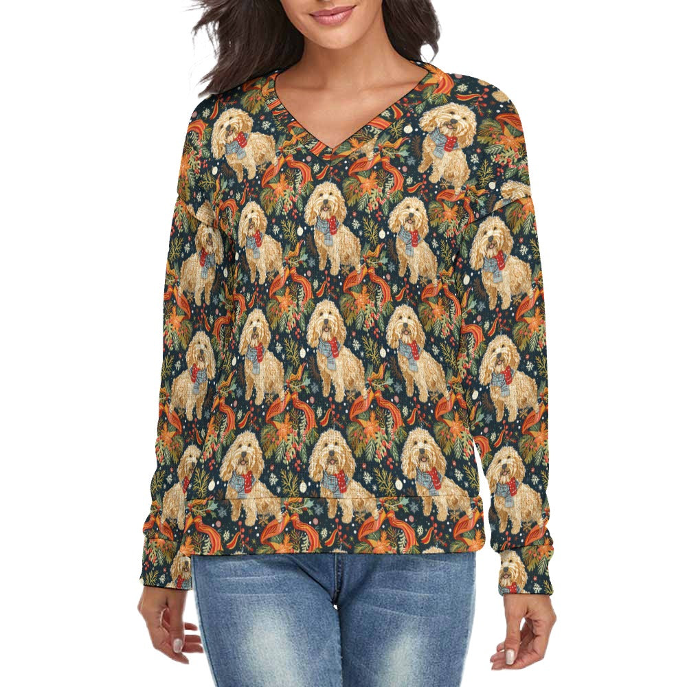 Holly Jolly Doodles Festive Women's V-Neck Christmas Sweater-Apparel-Apparel,Christmas,Dog Mom Gifts,Doodle,Sweater,Sweatshirt-S-2