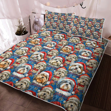 Holly Jolly Lhasa Apsos Christmas Quilt Blanket Bedding Set 360x