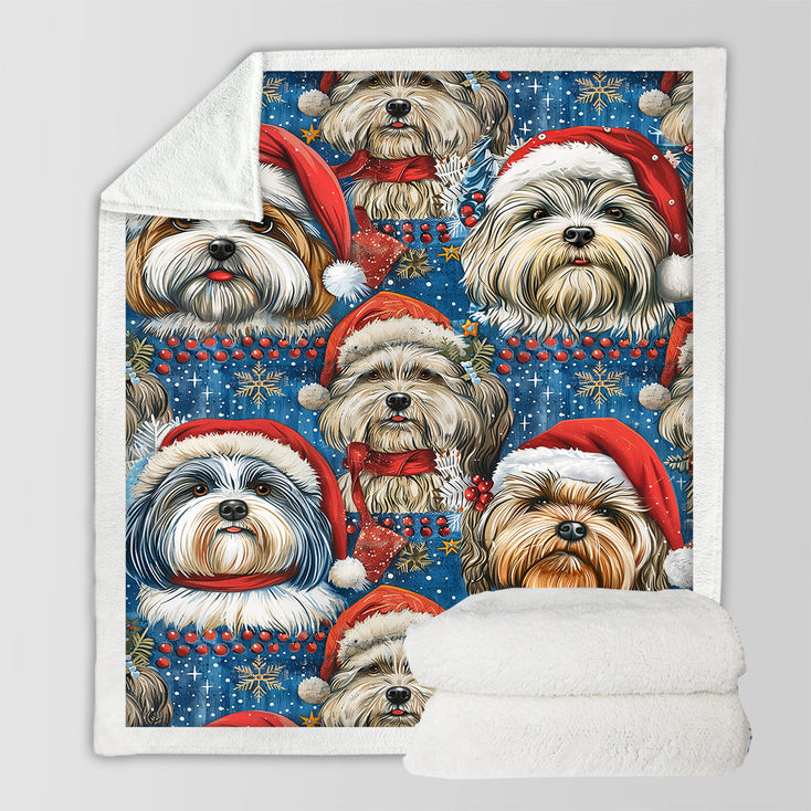 Holly Jolly Lhasa Apsos Christmas Soft Warm Fleece Blanket-Blanket-Blankets, Christmas, Dog Dad Gifts, Dog Mom Gifts, Home Decor, Lhasa Apso-10
